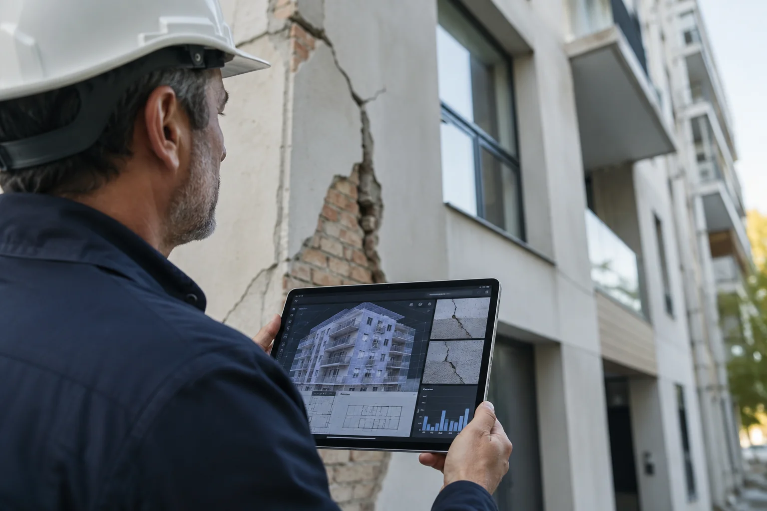 Informe técnico, mazo judicial, planos e instrumentos de medición para una peritación judicial de arquitectura