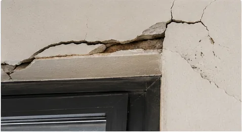Grietas en pared y encuentro de hueco causadas por movimientos del edificio